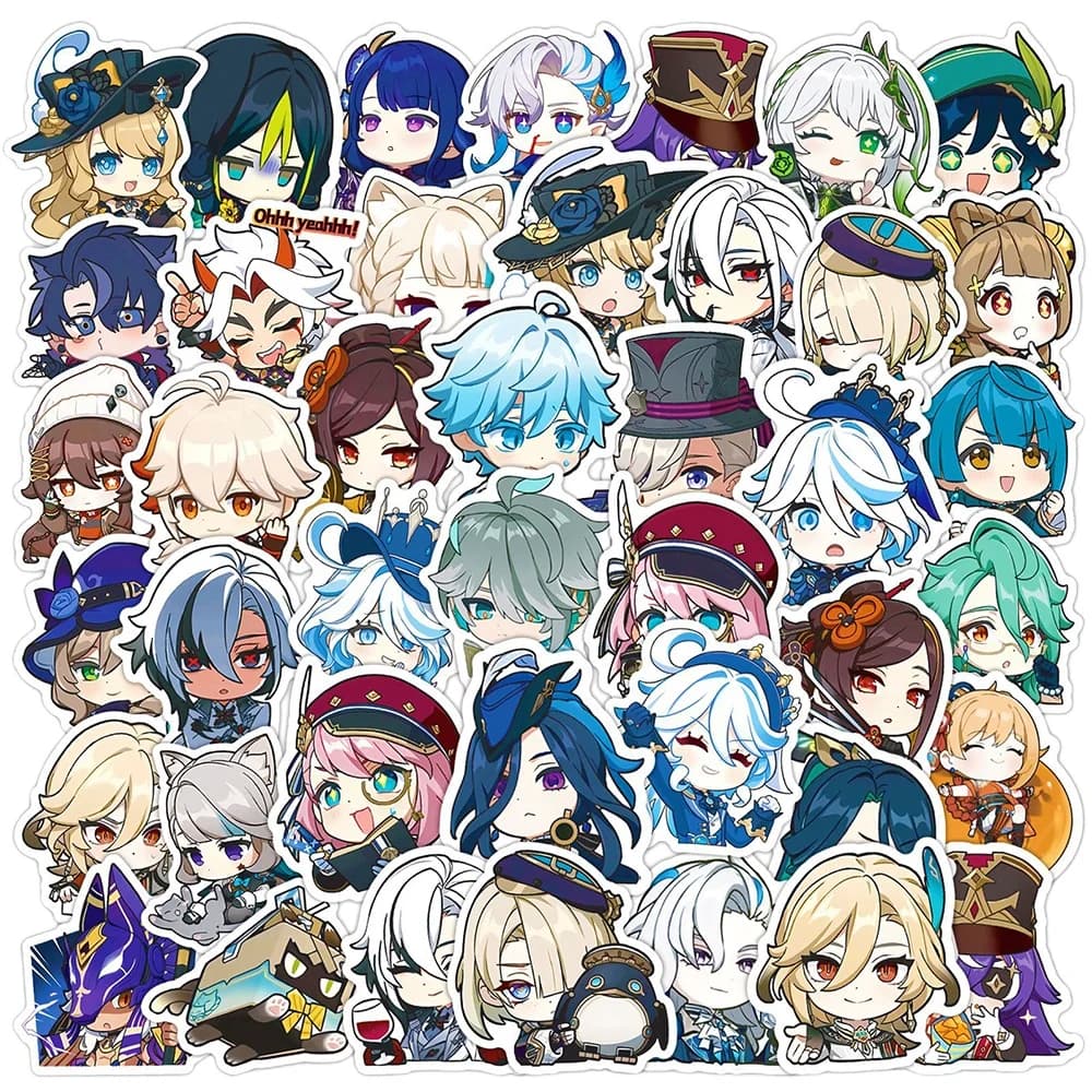 Cute Genshin Impact Stickers Paimon Zhongli Raiden Shogun Anime Vinyl Decal Waterproof Sticker Pack for Kids Teens Birthday Gift