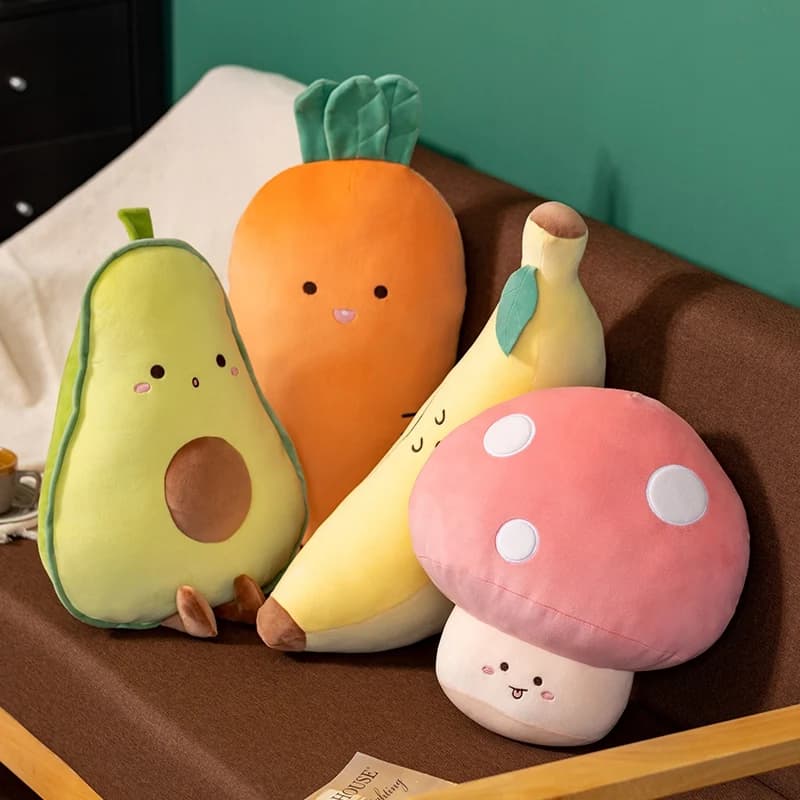 Padded cushion with fruit and avocado, soft banana plush, cute cartoon, mushroom-shaped doll, carrot, plush cushion, gift for girls