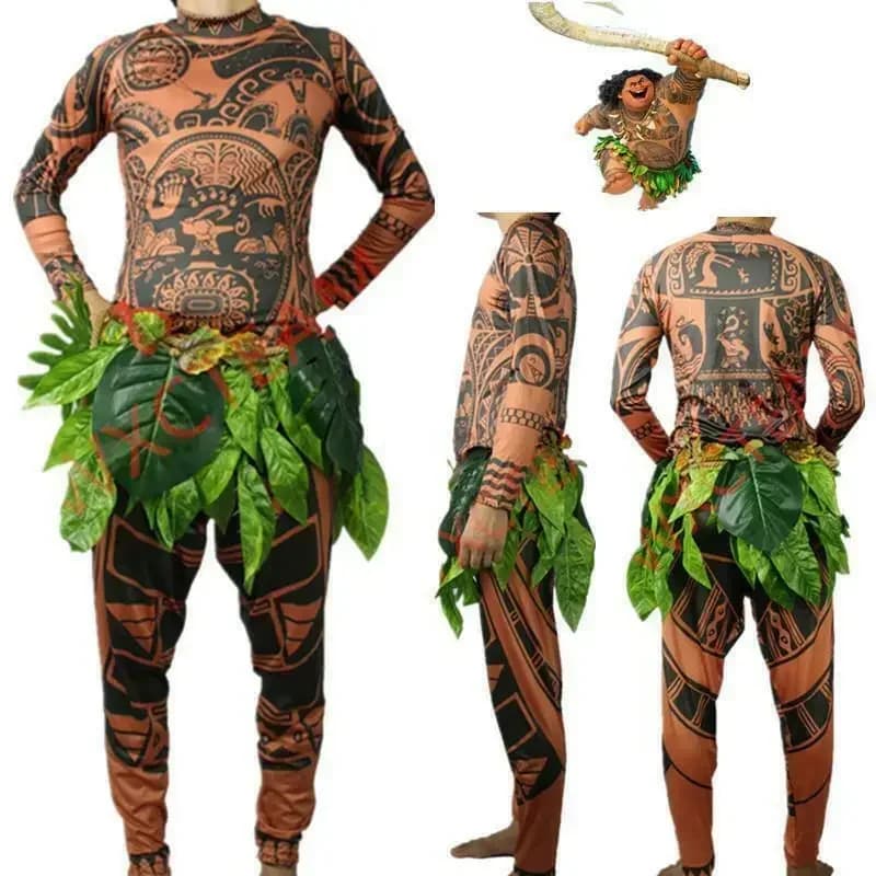 Cosplay Costume by Moana Maui with Tattoos, T-shirts for Halloween, for Men and Women, with Sheet Decorations