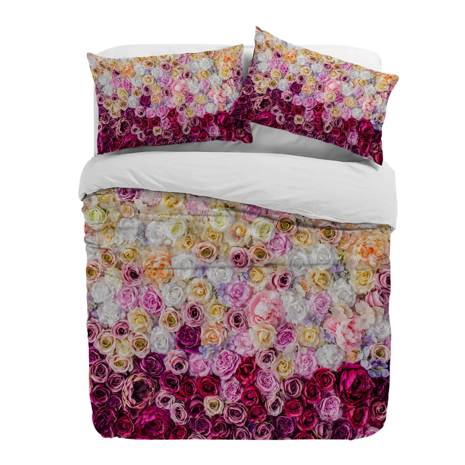Copripiumino colorato con fiori di rosa con federa Set di biancheria da letto personalizzato da 3 pezzi Copripiumino Letto matrimoniale Tessili per la casa