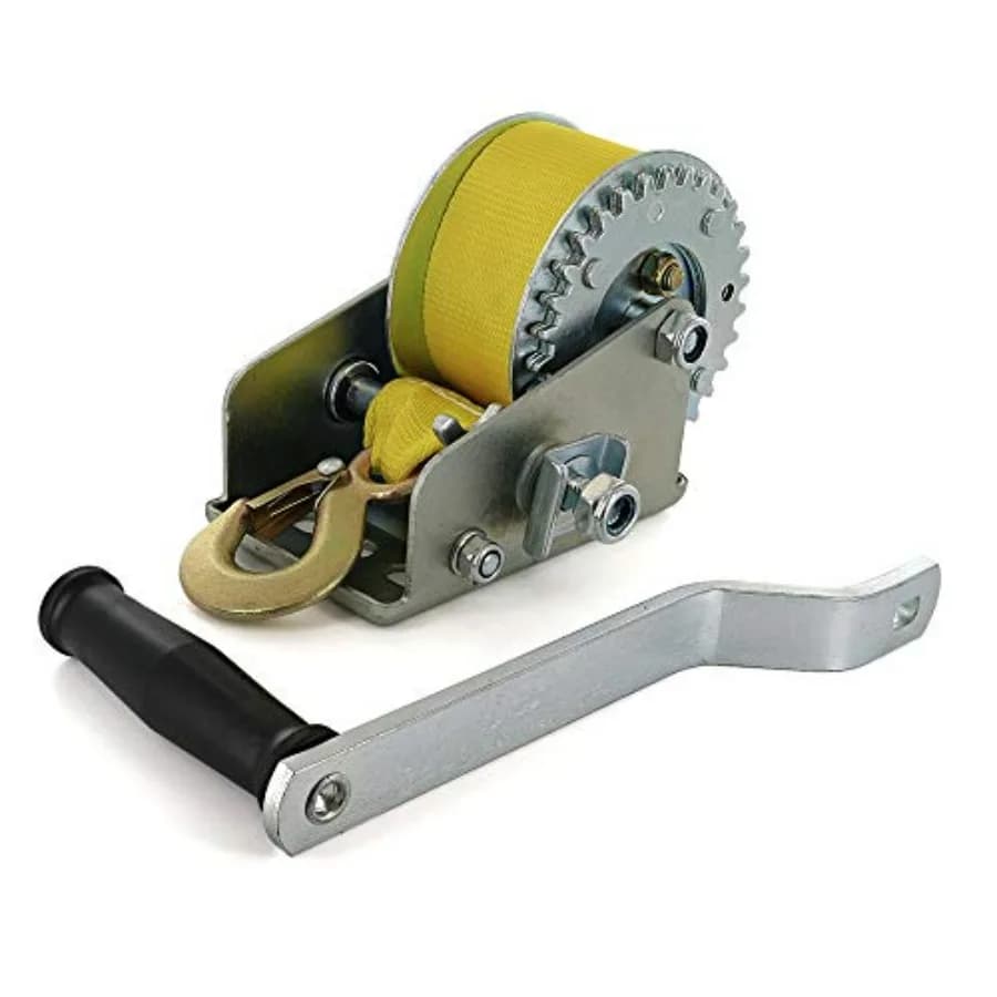 Verricello Manuale Resistente con Cavo in Acciaio Giallo da 1200 lb, Impugnatura Ergonomica, Ideale per Barche, Rimorchi e Lavori Marini