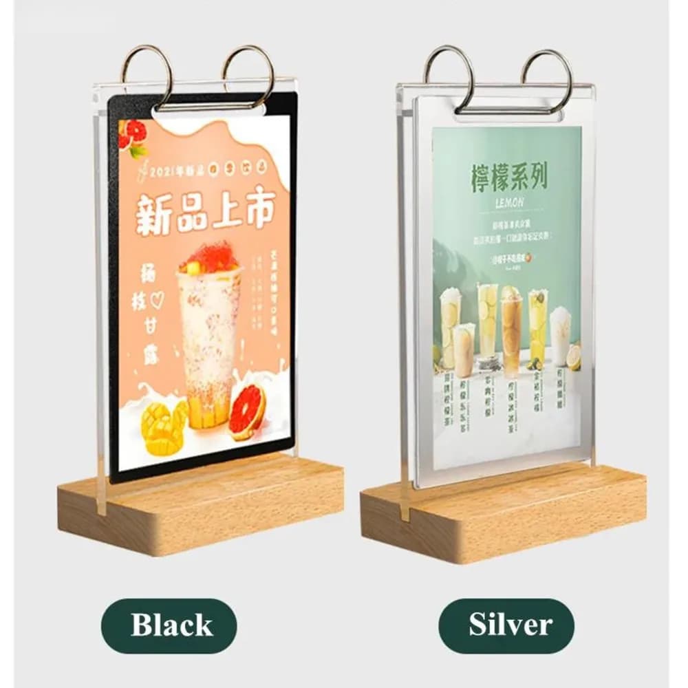 A4 210x297MM Page Turning Restaurant Menu Paper Holder Photo Frame Acrylic Wooden Poster Holder Display Stand
