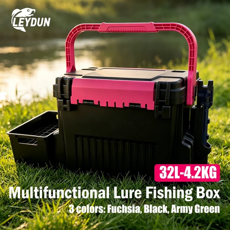 LEYDUN 2026 7000 32L Large Fishing Tackle Box Multifunction Capacity Stand Rod Holder Plastic Egi Box Fishing Boxes