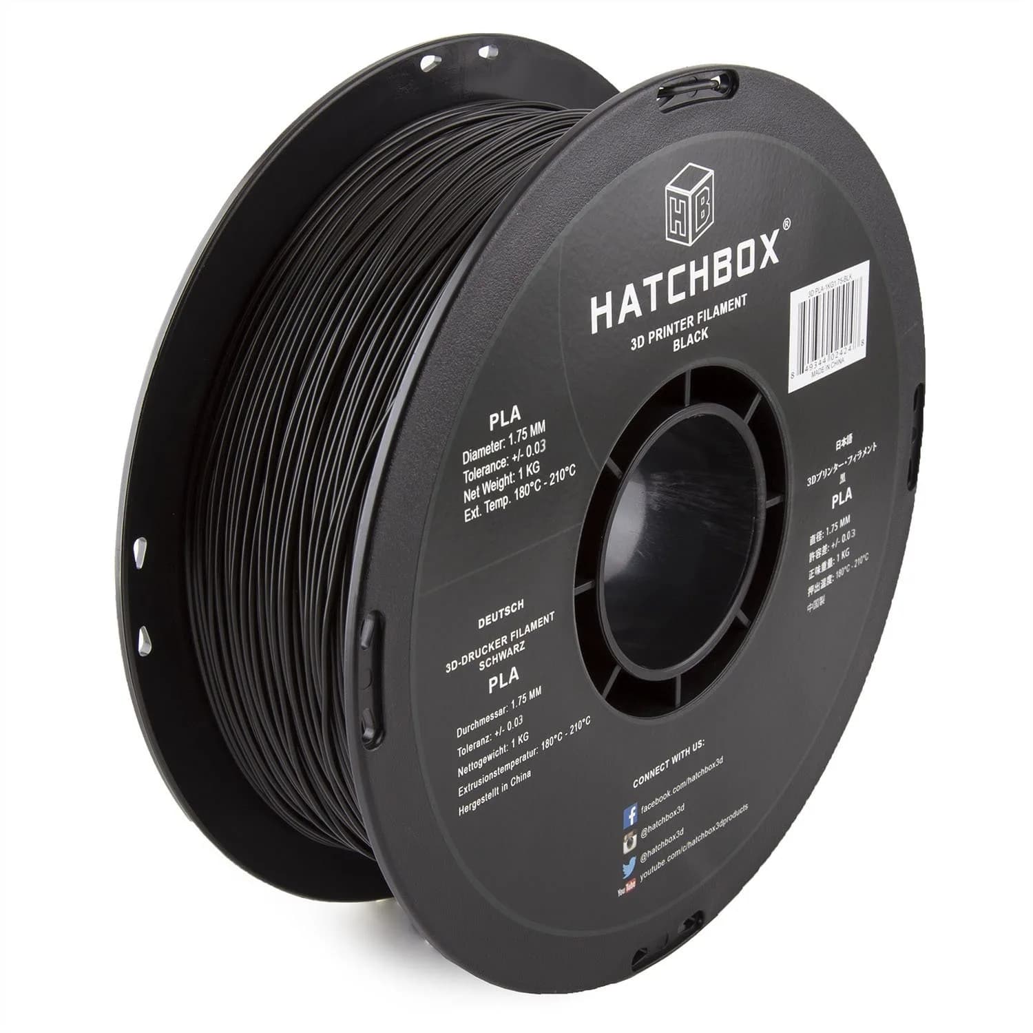 Filamento PLA Nero da 1,75 mm per Stampante 3D, Bobina da 1 KG, Precisione Dimensionale +/- 0,03 mm, Facile da Usare per Principianti ed Esperti