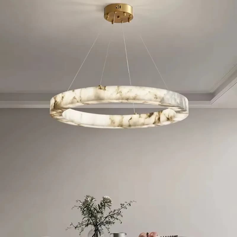Lampada a Sospensione in Resina Effetto Marmo, Illuminazione Circolare per Soggiorno e Camera da Letto, Arredo Casa