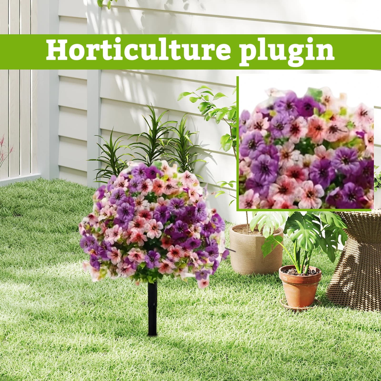 Artificial Violet Flower Purple Potted Plant Outdoor Garden Patio Lawn Yard Decorative Stake Realistic Landscape Decoration
