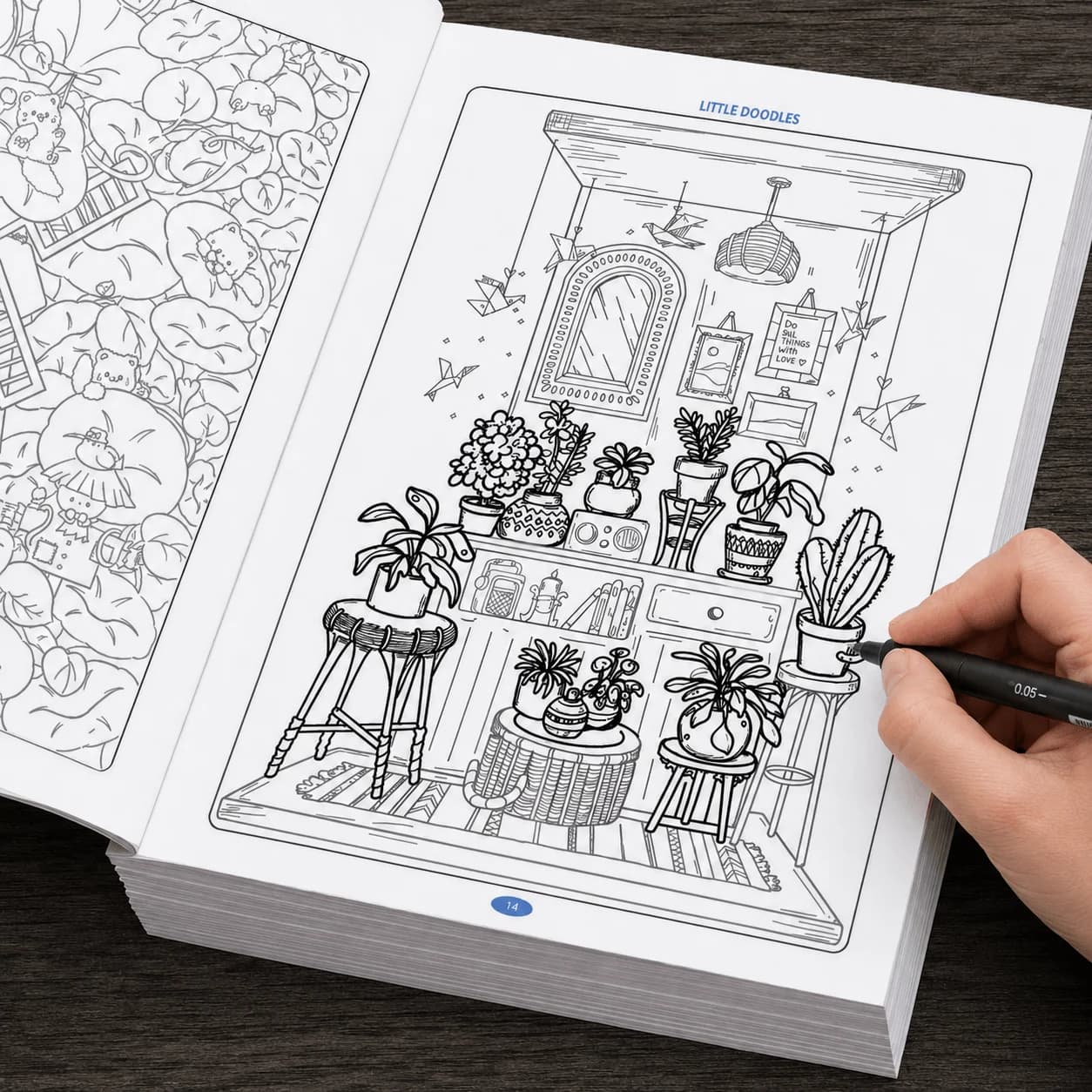 32 Pages Little Doodles Coloring Book for Adults, Sketch‑Trace‑Colour Workbook, Cute Monster Doodle Stress‑Relief Activity Book