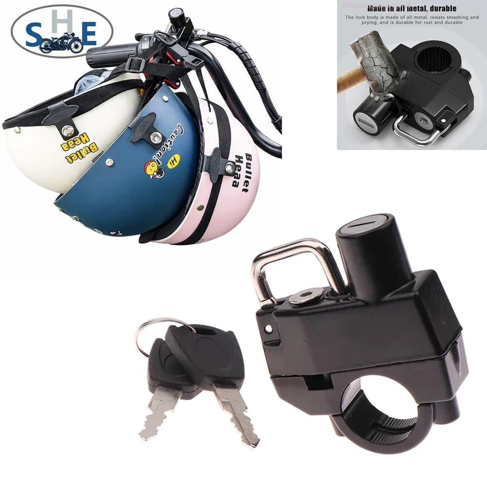 Lucchetto universale antifurto per moto e scooter da 22-28 mm con gancio a morsetto per tubo, 2 chiavi e strumento di installazione