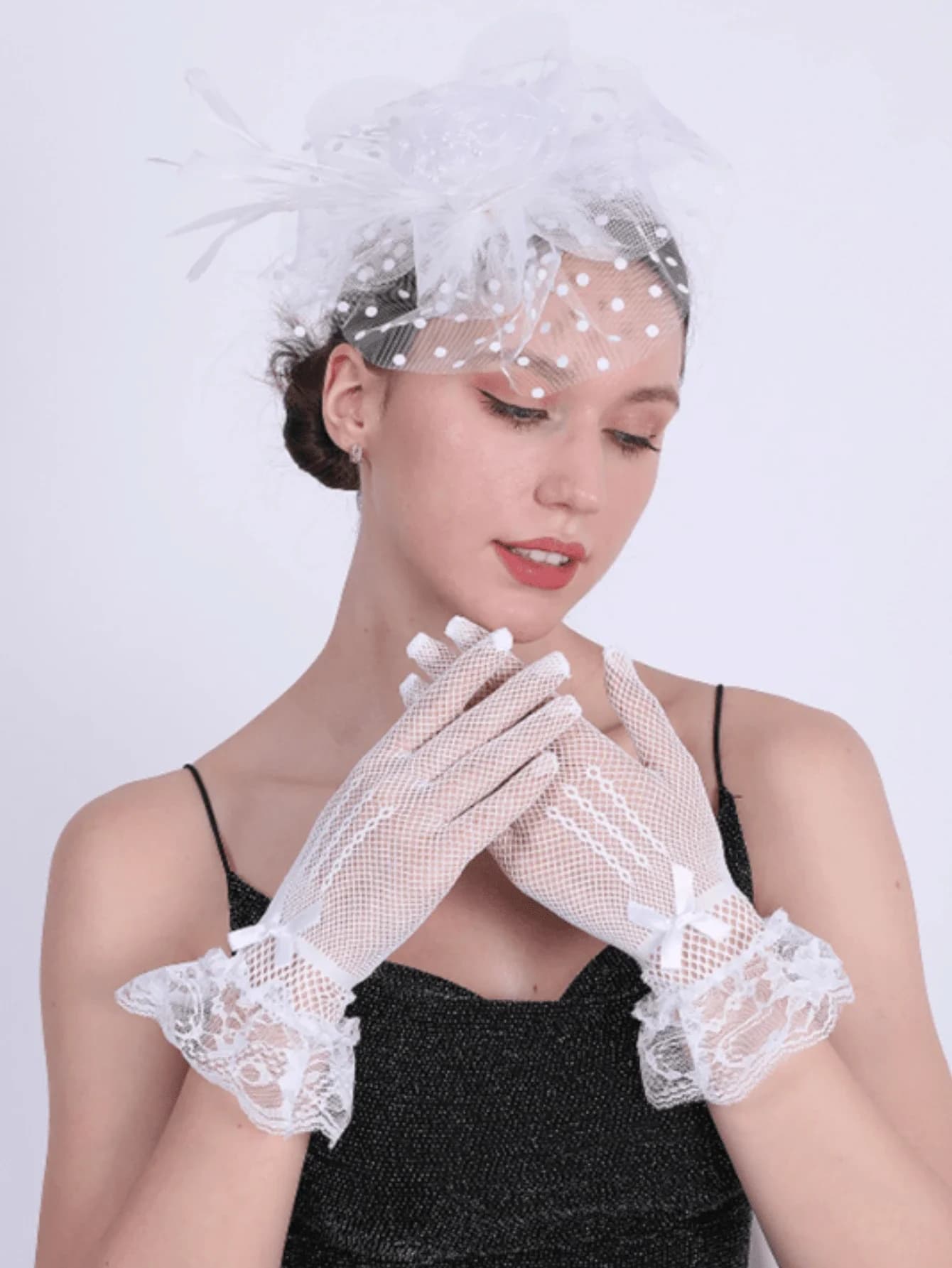 Set of 3 Fascinators and Shoe Gloves for Women, Elegant Tea Party Hats 2024, Style '50s Kentucky Derby, Bride Clips
