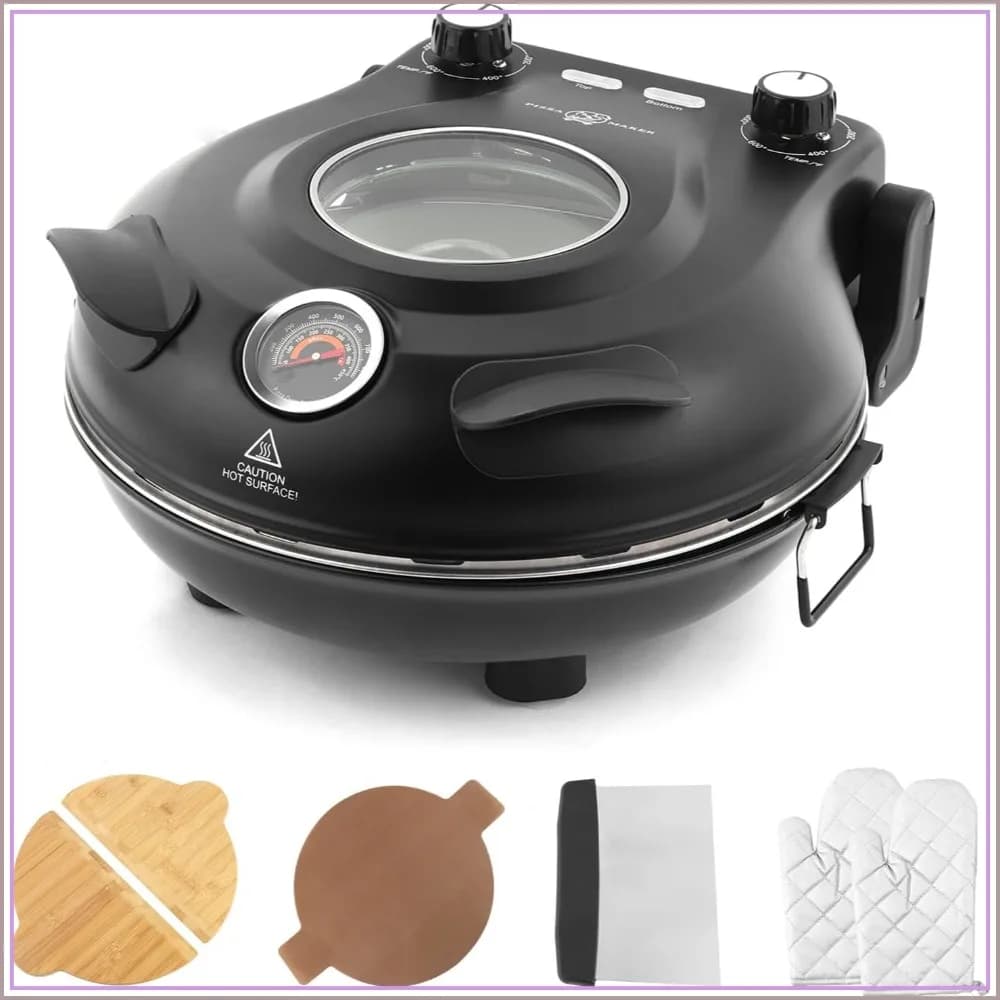 12" Electric Countertop Pizza Oven with Ceramic Stone, Dual Adjustable Temperature Controls, Includes 4 Pizza Tools