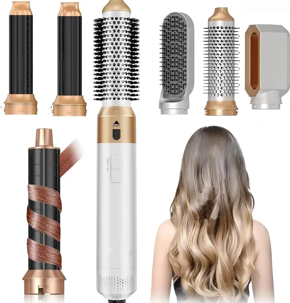 Spazzola ad Aria Calda e Asciugacapelli 5-in-1, 110.000 RPM, Ioni Negativi, Arricciatura e Lisciatura