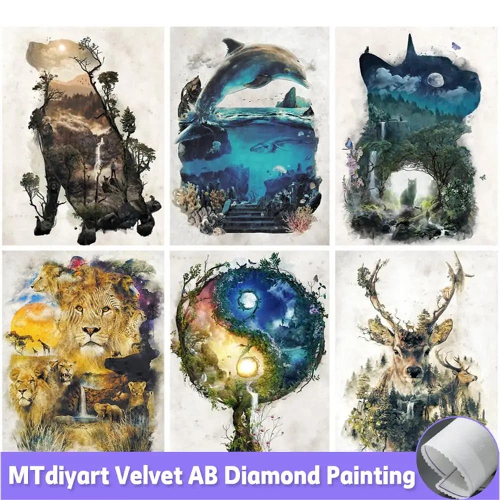AB Diamond Painting 2023 Animals Dolphin Black Cat Dog DIY Full New Arrivals Mosaic Cross Stitch Kits Abstract Landscape Decor