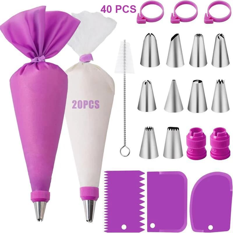 Set di Sacchetti e Beccucci in Silicone per Decorazione Torte, Kit Fai-da-Te con Ugelli in Acciaio Inox, Strumento da Pasticceria Riutilizzabile