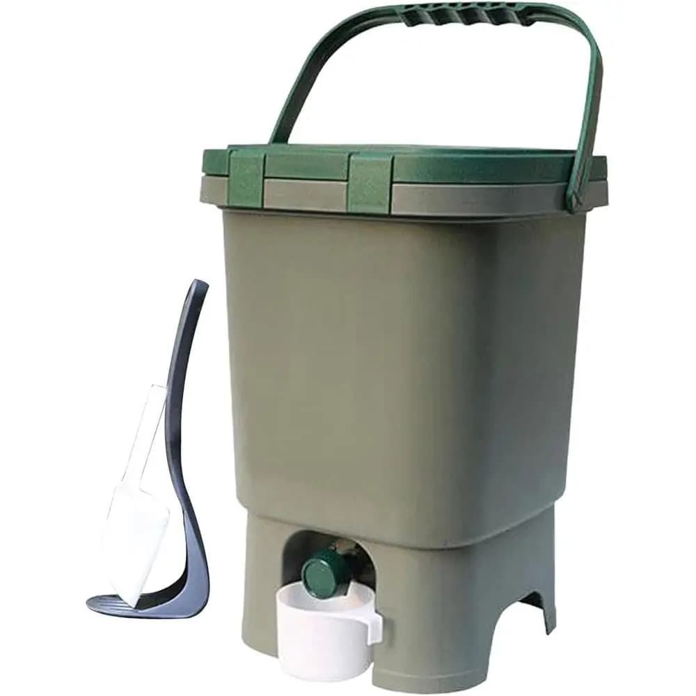 Grande contenitore per compost portatile da 15 litri con coperchio per uso domestico, giardino e cucina