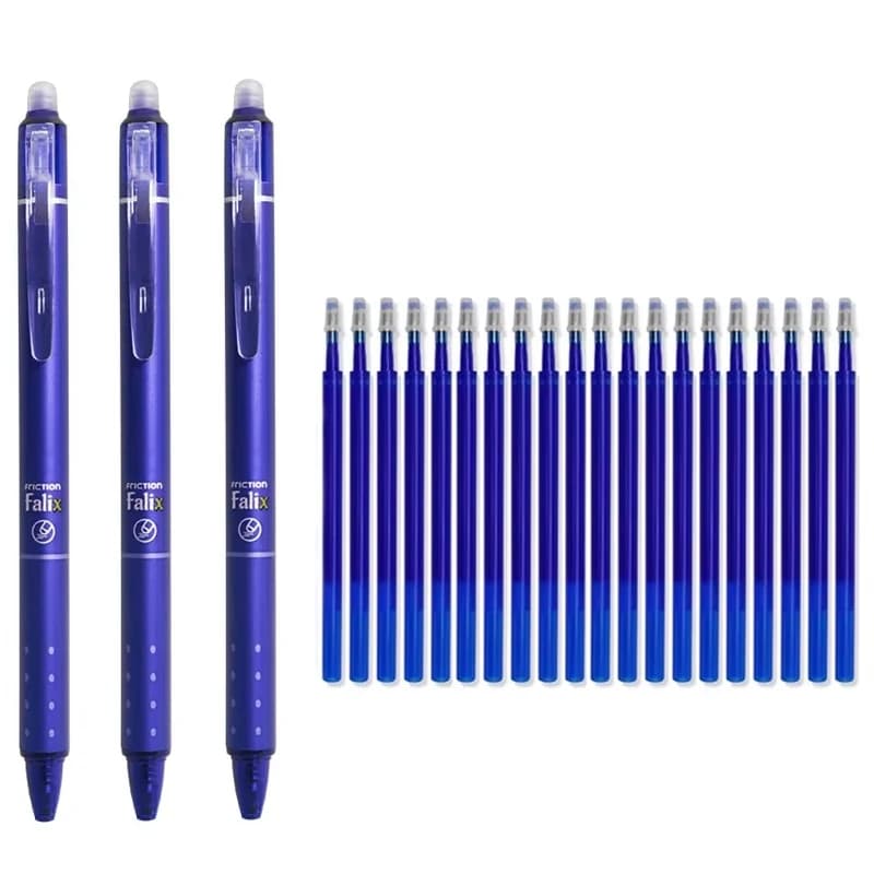 Push-Button Erasable Gel Pens Set 0.5mm Black/Blue Pen Refill Replaceable Rods Washable Handle School Office Supplies Stationery