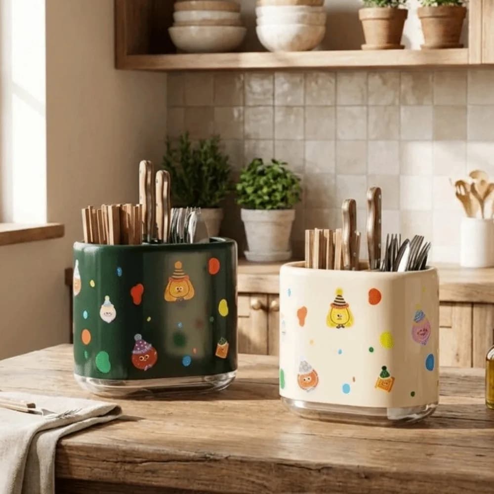 Plastic Cartoon Chopsticks Storage Box Drainage Design Wall Mounted Chopsticks Cage Space Saving Large Capacity