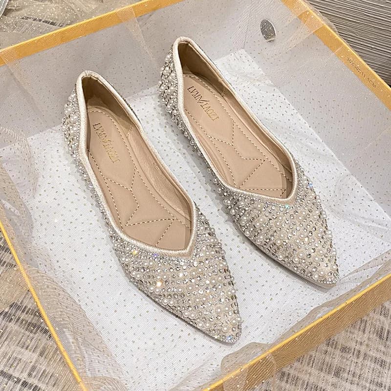2025 Moda Donna Ballerine Scarpe Mocassini con strass Scarpe piatte a punta Scarpe casual da donna Slip on Flats Calzature Scarpe da barca