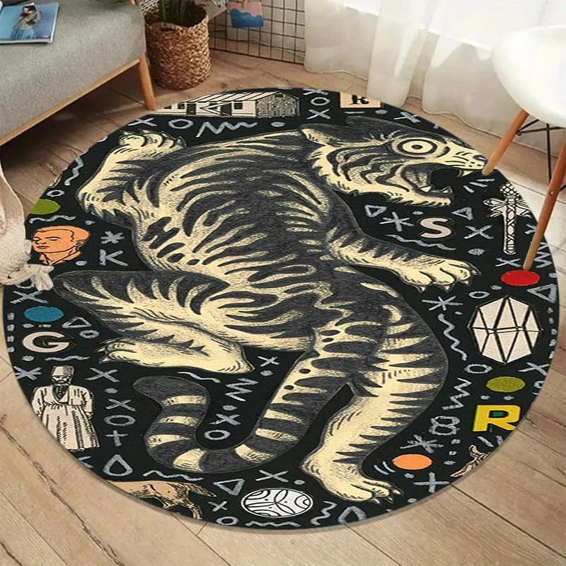 Tibetan Tiger Round Carpet Living Room Large Rug Vintage Totem Area Rugs Bedroom Sofa Chair Floor Mat