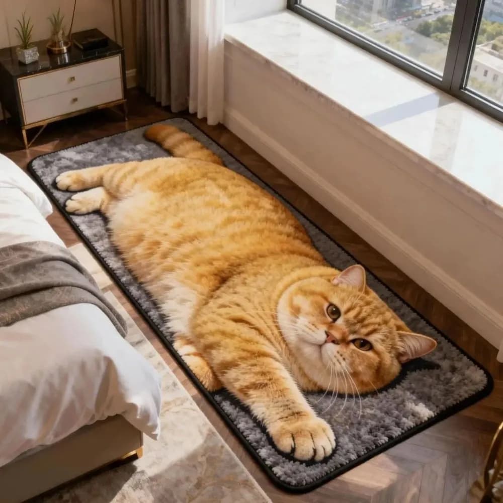 VIKAMA 3D Realistic Cat Rug Plush Soft Fluffy Floor Mat Non Slip Washable for Home Bedroom Bathroom