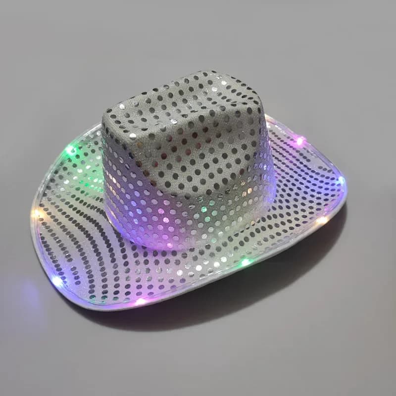 Cappello da cowboy con paillettes LED luminose, cappello da festa con luci lampeggianti per compleanno, matrimonio, festival, Halloween (1 pezzo)