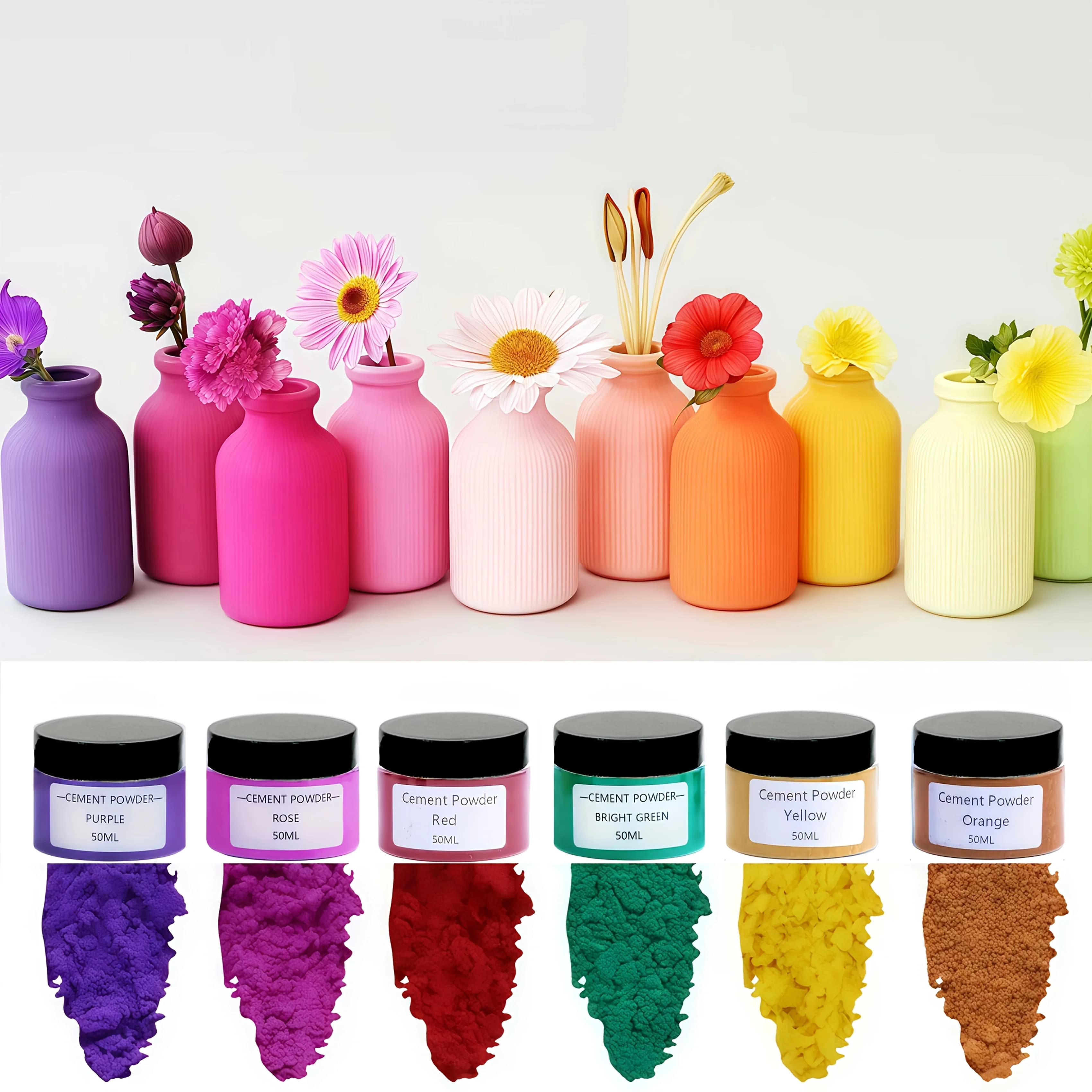 6-Color Gypsum Cement Pigment Powder Set, 50 Ml/1.69 oz Gypsum Pigments - Water-Based Coloring Agents for Gypsum, Epoxy Resin Crafts, and Jewelry Making. Powdered Paint Pigments for Resin Crafting