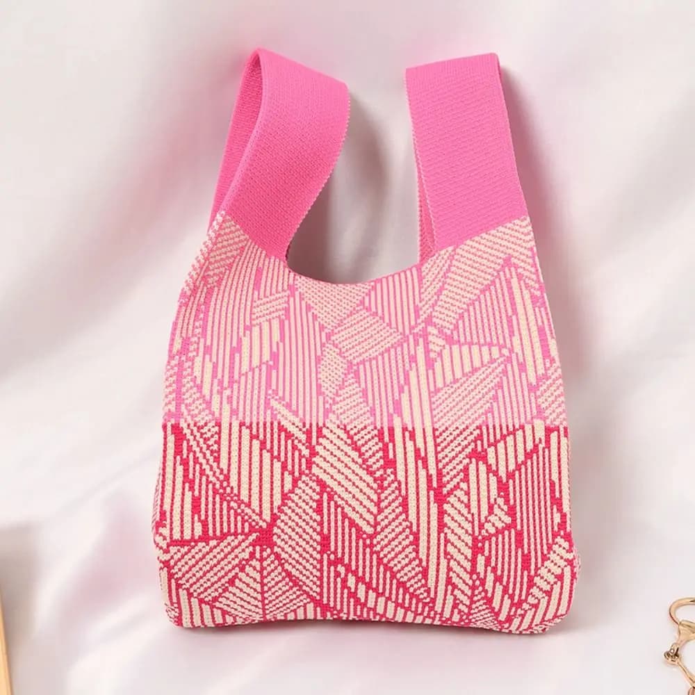 Reusable Women Girls Shopping Bags Tote Bag Knit Handbag Handmade Knot Wrist Bag