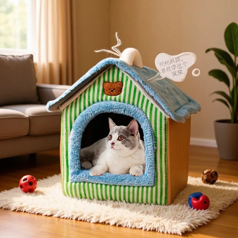 Nuova Cuccia a Forma di Casa per Cani e Gatti, Adatta a Tutte le Stagioni, Rimovibile e Lavabile, Calda per l'Inverno, Nido Accogliente per Cani Piccoli, Teddy e Gattini