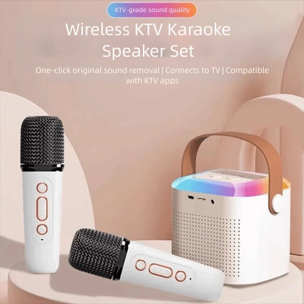 Microfono Wireless Portatile Bluetooth 5.3 PA con 1-2 Microfoni Wireless, Sistema di Altoparlanti, Illuminazione Ambientale, Macchina per Karaoke