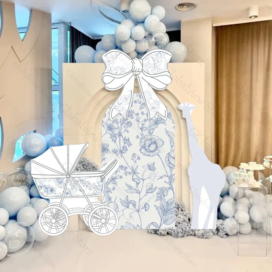 Fiori stampati Arco Fondali per feste Arco Passeggini Giraffa Ritagli Tavola KT per Baby Shower Genere Rivela Sfondo festa