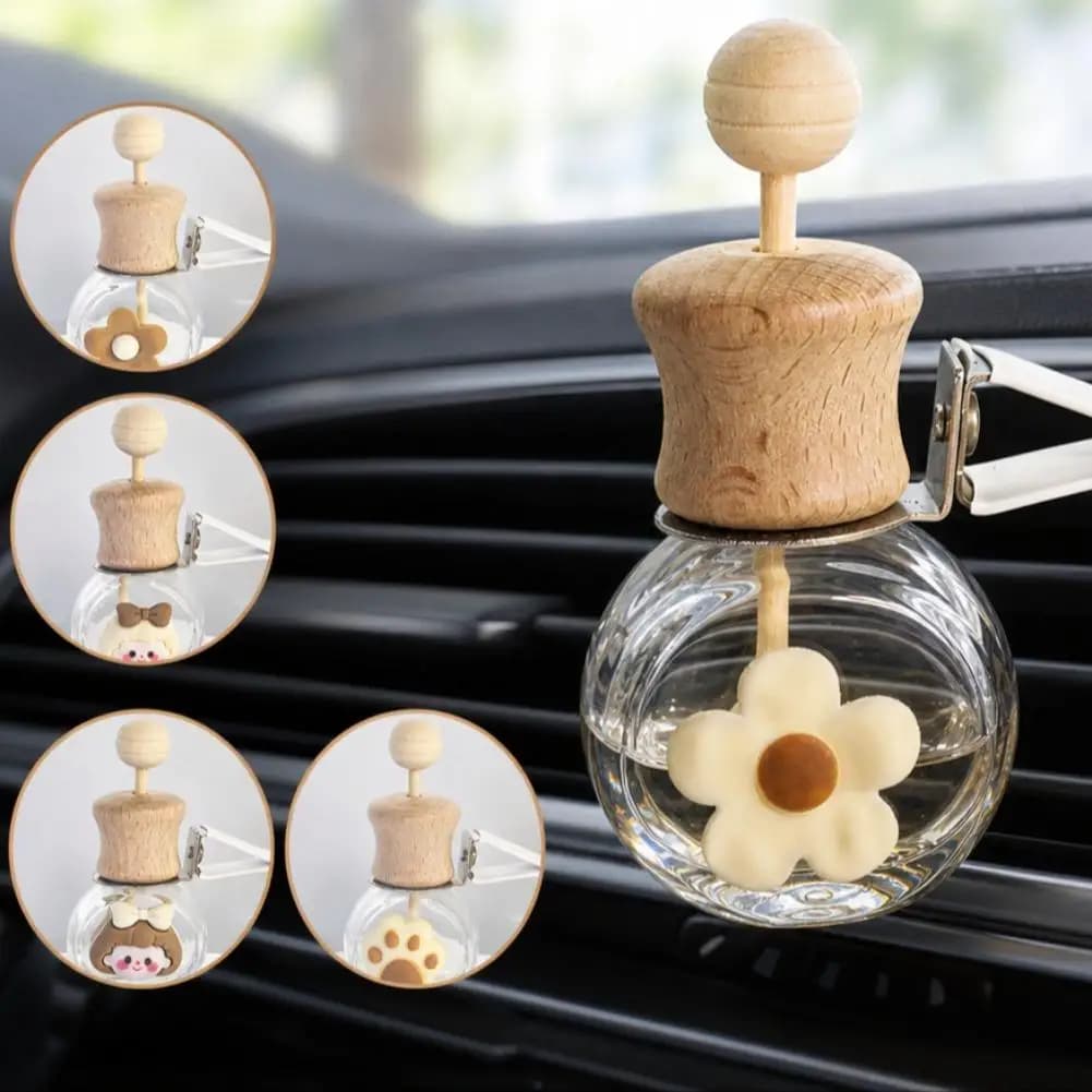 Car Vent Perfume Bottle Empty Glass with Wooden Cap Floral Decor Refillable Aromatherapy Diffuser