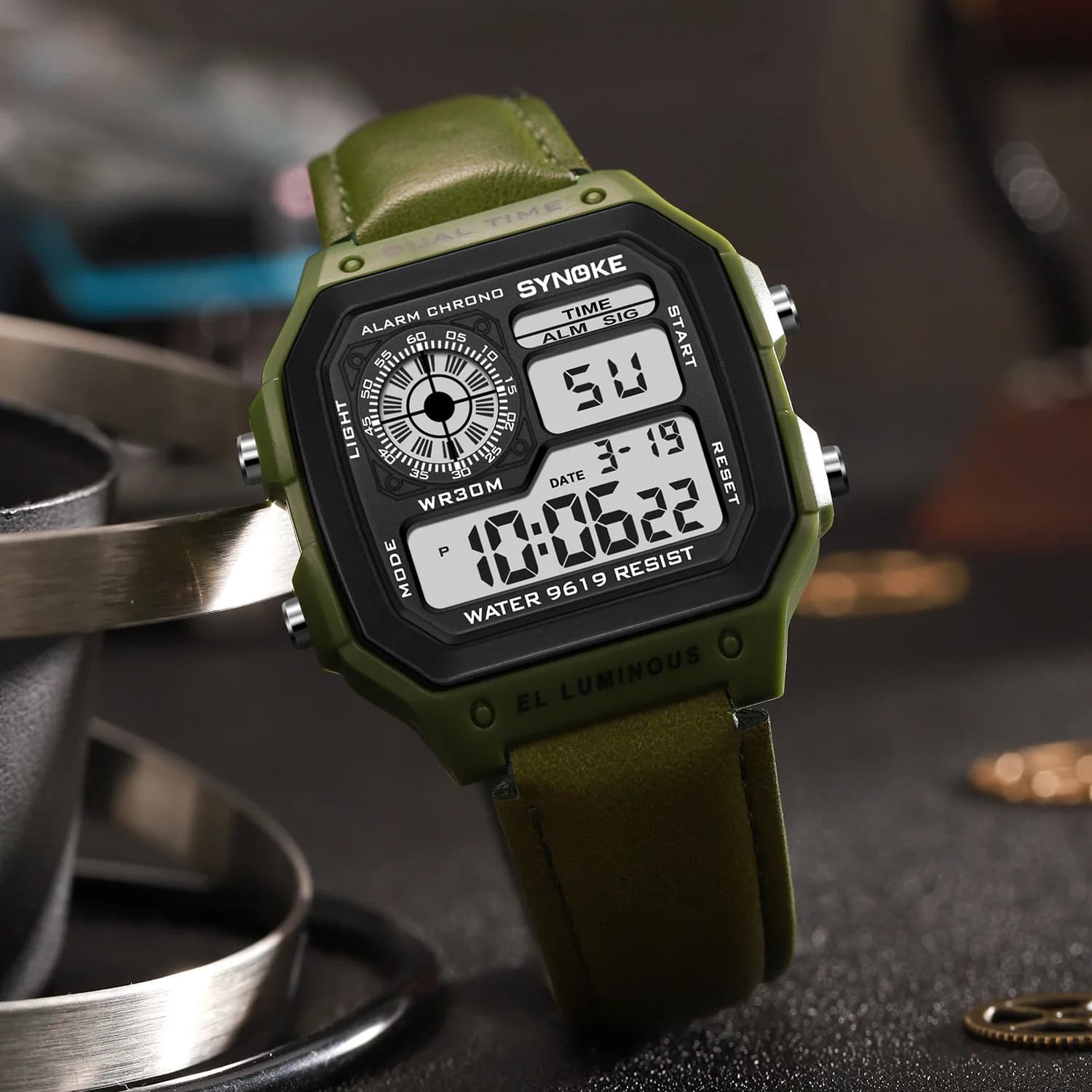 Men's Electronic Watch Leather Strap Waterproof Alarm Clock Multifunction Sports Men's Watch Outdoor