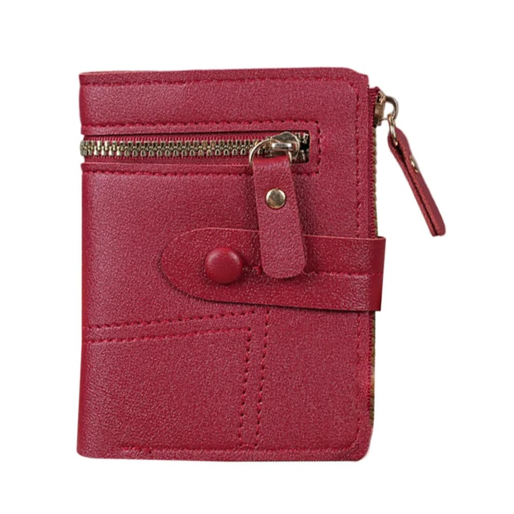 Portable Solid Color Button Wallet Ultra-Thin Short Design Female Wallet PU Leather Coin Purse Cross-Border