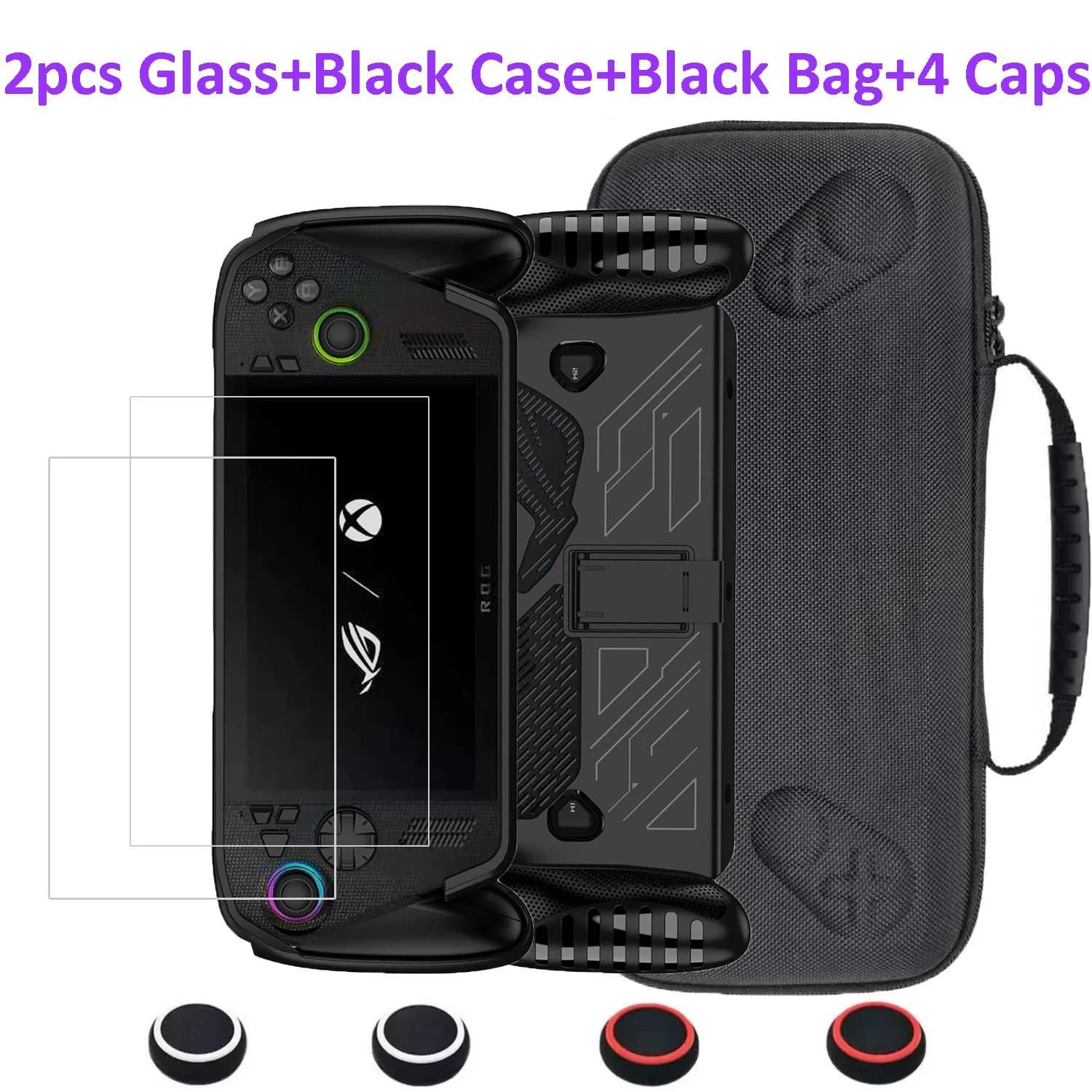 Kit di accessori 4 in 1 per custodia protettiva ROG Xbox Ally X con protezione per lo schermo e borsa per il trasporto Custodia in TPU Cappucci per il pollice