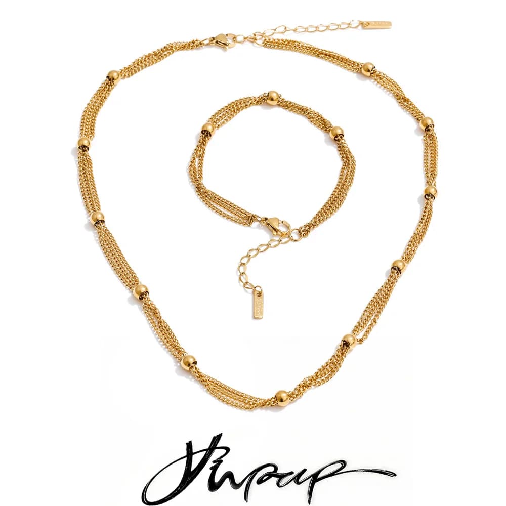 Yhpup Collana a catena impilabile in acciaio inossidabile Bracciale Bracciale Set 16K PVD PVD Placcato Impermeabile Gioielli di base alla moda quotidiana