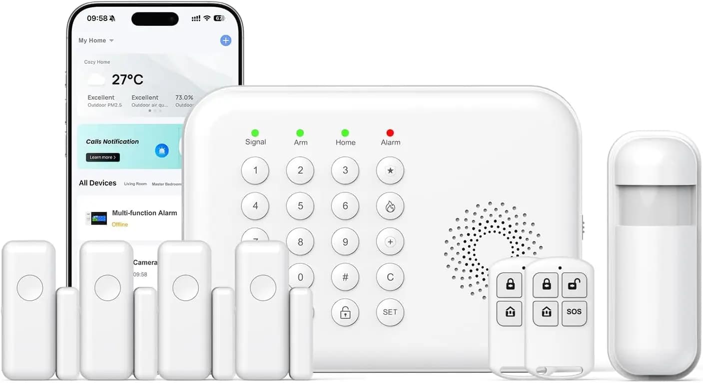 Sistema di Allarme Domestico WiFi/4G con DIY, Controllo Remoto via App, Sensore per Porte, Rilevamento Movimento, Senza Canone Mensile