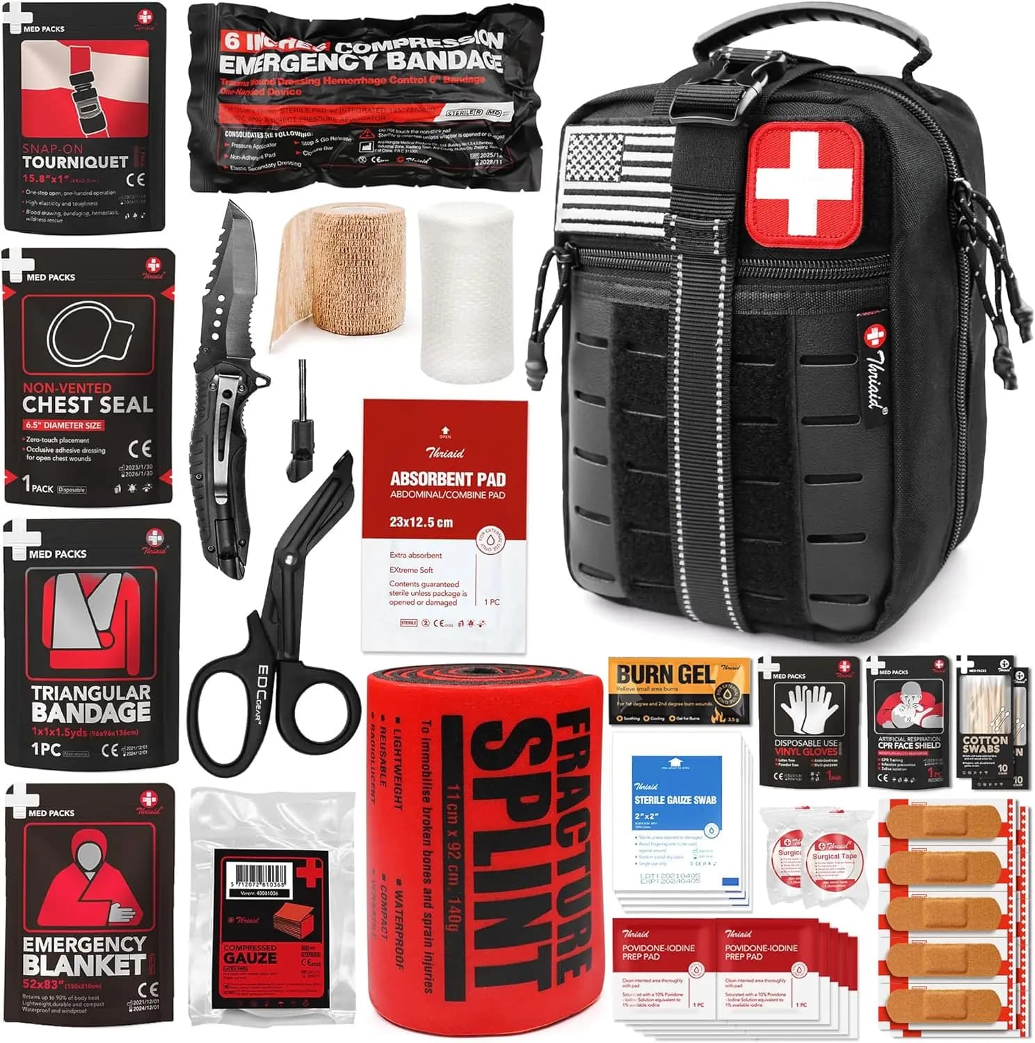 Kit di Pronto Soccorso Tattico con Benda Israeliana, Sigillo Toracico, Laccio Emostatico per Emergenze e Controllo del Sanguinamento
