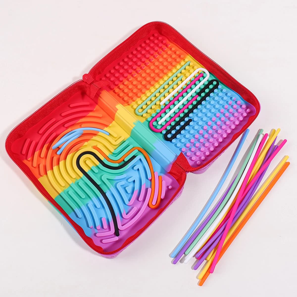 Giocattolo Antistress in Silicone Arcobaleno per Scrivania, 20 Fili, Puzzle Sensoriale Educativo, Senza BPA, per Studenti