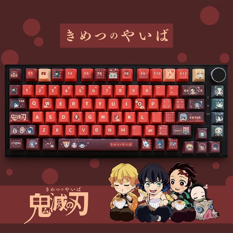 Keycaps PBT Anime Demon Slayer 129 Tasti, Profilo 5 Lati con Stampa a Sublimazione, Spessore 1.7mm, per Switch MX, Tastiera Meccanica 61-108 Tasti