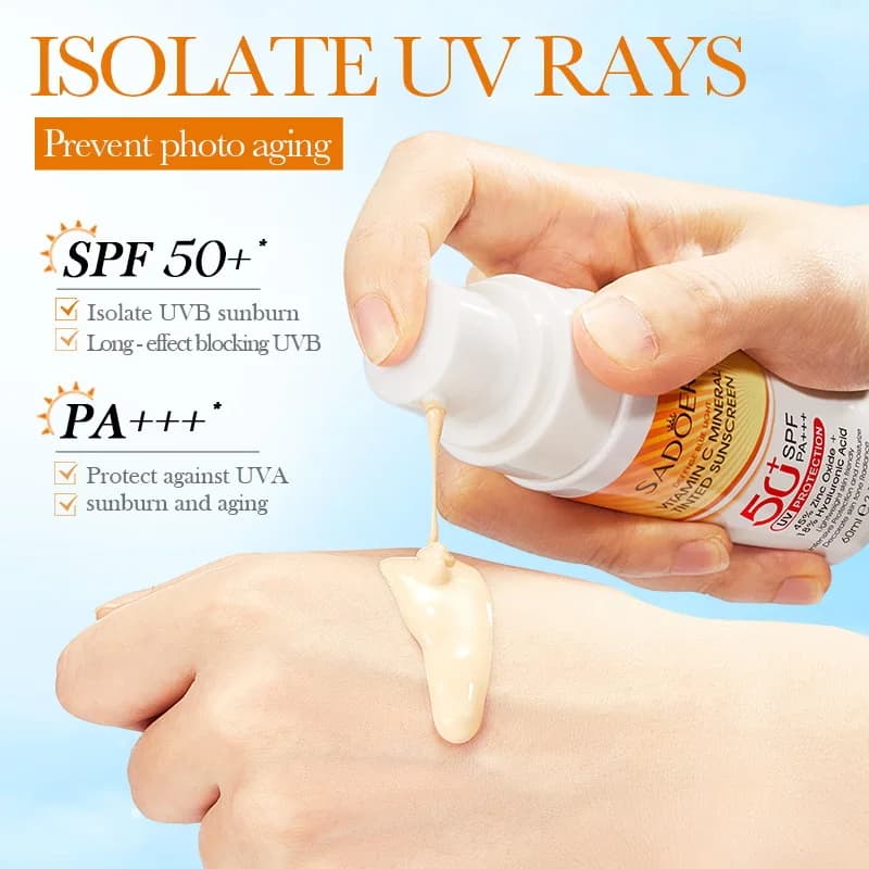High Protection Vitamin C Mineral Sunscreen SPF50 PA+++ Sun Block Cream Non-sticky Face Sunscreen UV Protection Fast Absorbing