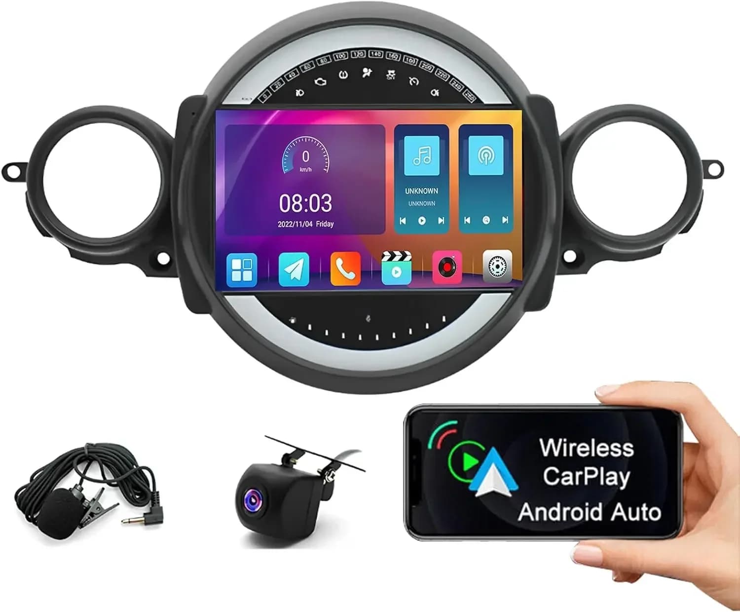 Per il periodo 2007-2014 BMW Mini Cooper R56 Android 13 Sistema di navigazione per auto con 9 pollici integrato con CarPlay + Android Auto / 2+32G