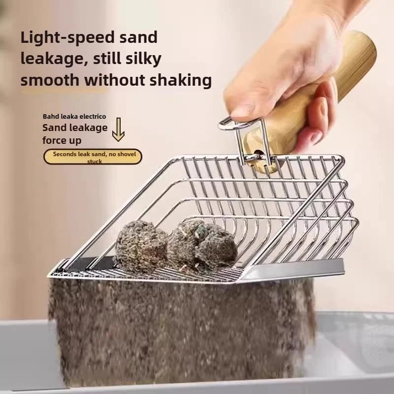 2026Pala de arena para gatos, mango de madera de acero inox, facile de ossar, lavabile, pala de arena paralimgatos