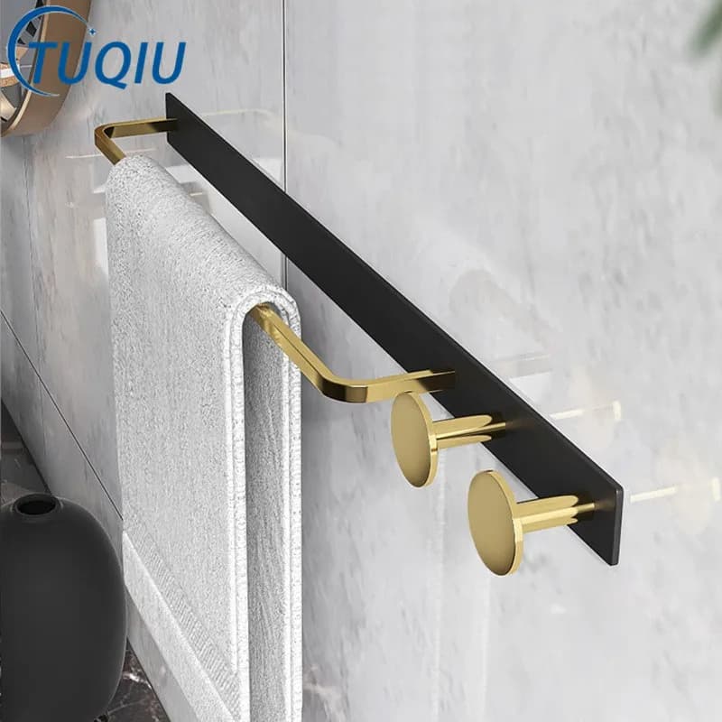 Tuqiu Portasciugamani dorato con ganci Portasciugamani da parete Portasciugamani nero Portasciugamani da bagno Anello portasciugamani in ottone totale