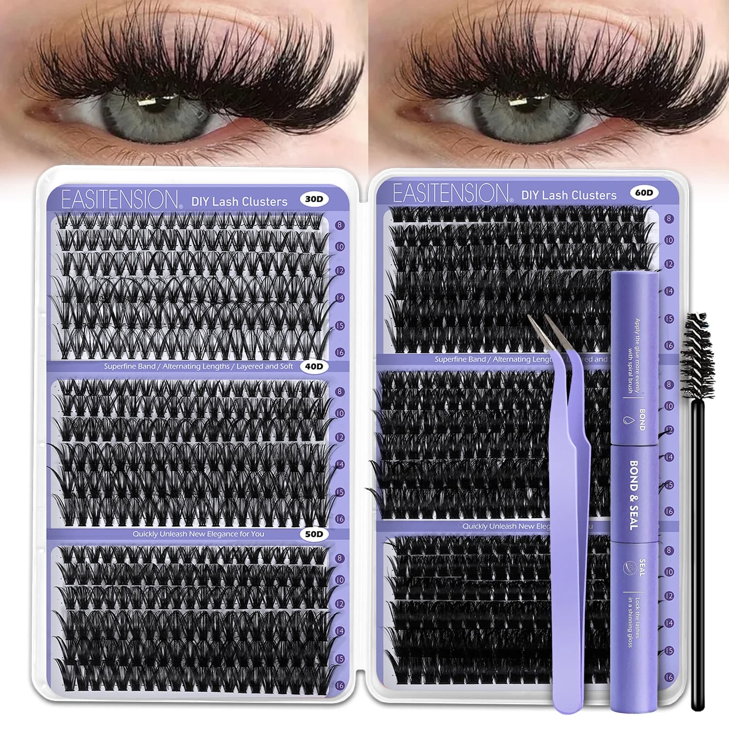 Kit Extension Eyelashes Make by You, Natural Eyelashes Individual 8-16mm Mixed with Wall decal and Sealing, Natural Eyelashes Wispy Effect
