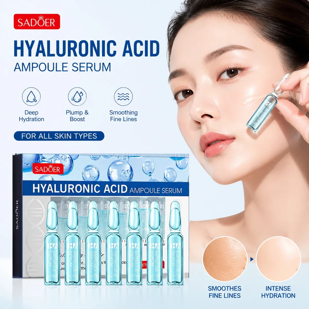 Sadoer Skin Care Hyaluronic Acid Liquid Serum Vitamin C Moisturizing Rejuvenating Lifting Glow Up 24k Golden Ampoule Essence