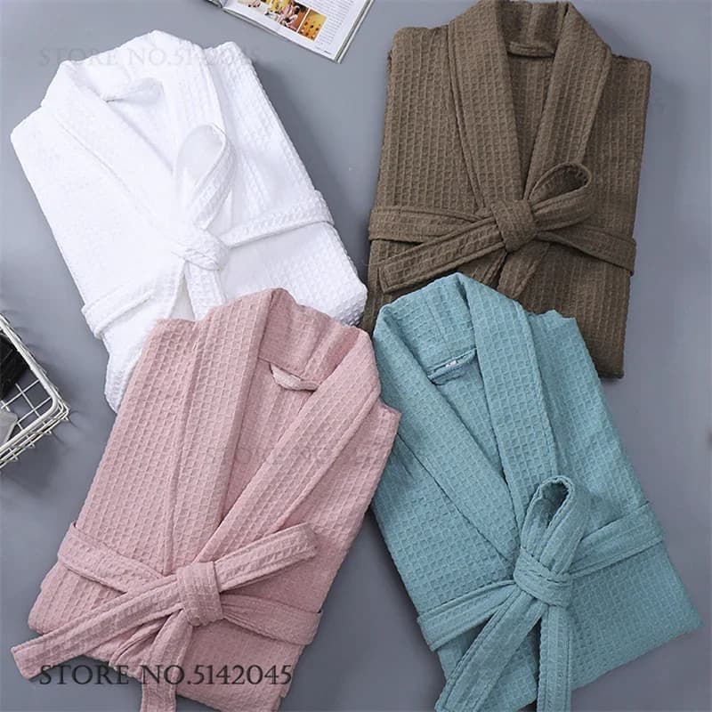 Waffle Cotton Couple Long Robe Kimono Gown Bathrobe Spring Autumn New Sleepwear Night Dress Soft Absorbent Yukata Loose Homewear