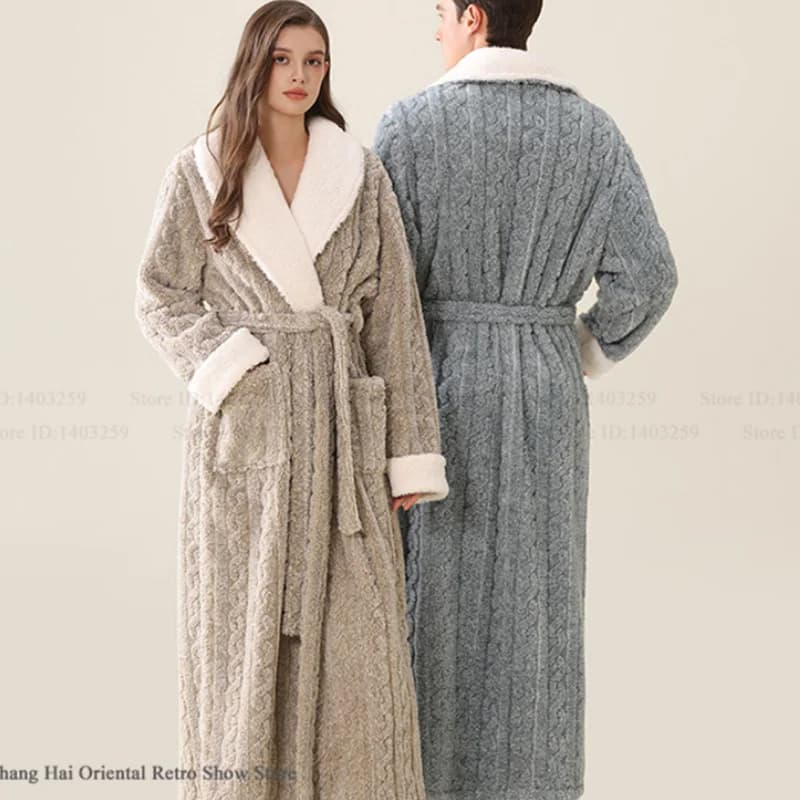 Addensare Coral Fleece Coppia Abito lungo Indumenti da notte Autunno Inverno Accappatoio caldo Kimono Abito da notte Abiti larghi per la casa Pigiama
