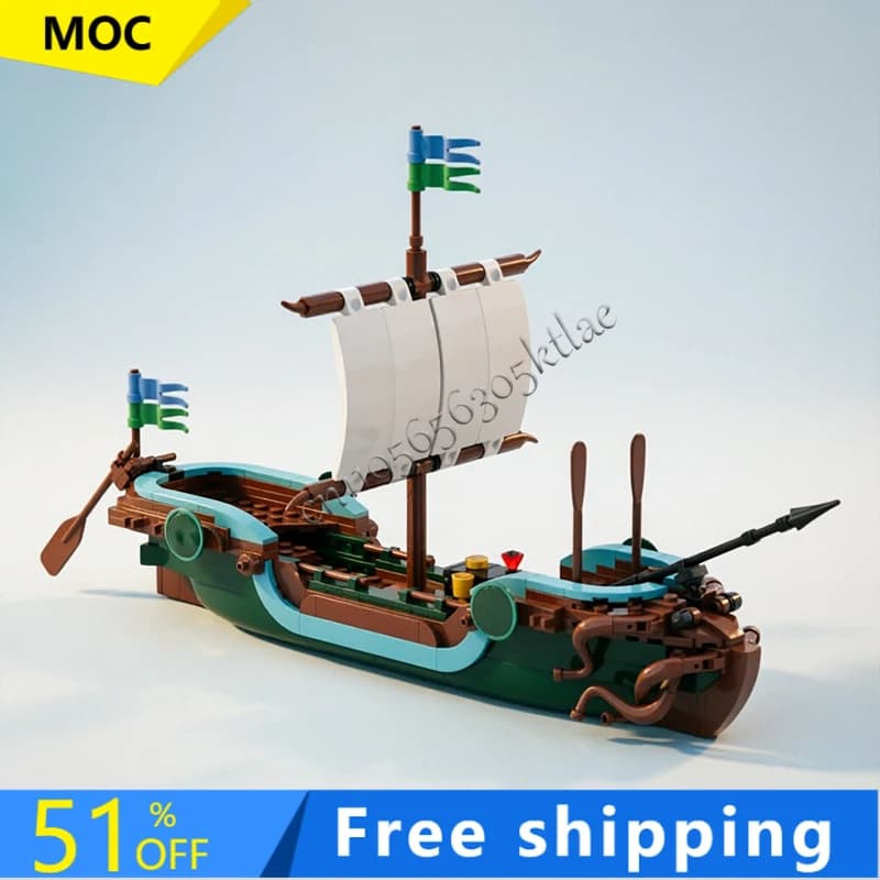 Set di Costruzioni MOC 387 Pezzi, Modello di Veliero Medievale in Legno, Blocchi Modulari Educativi Fai-da-Te, Giocattoli per Bambini, Regalo di Compleanno