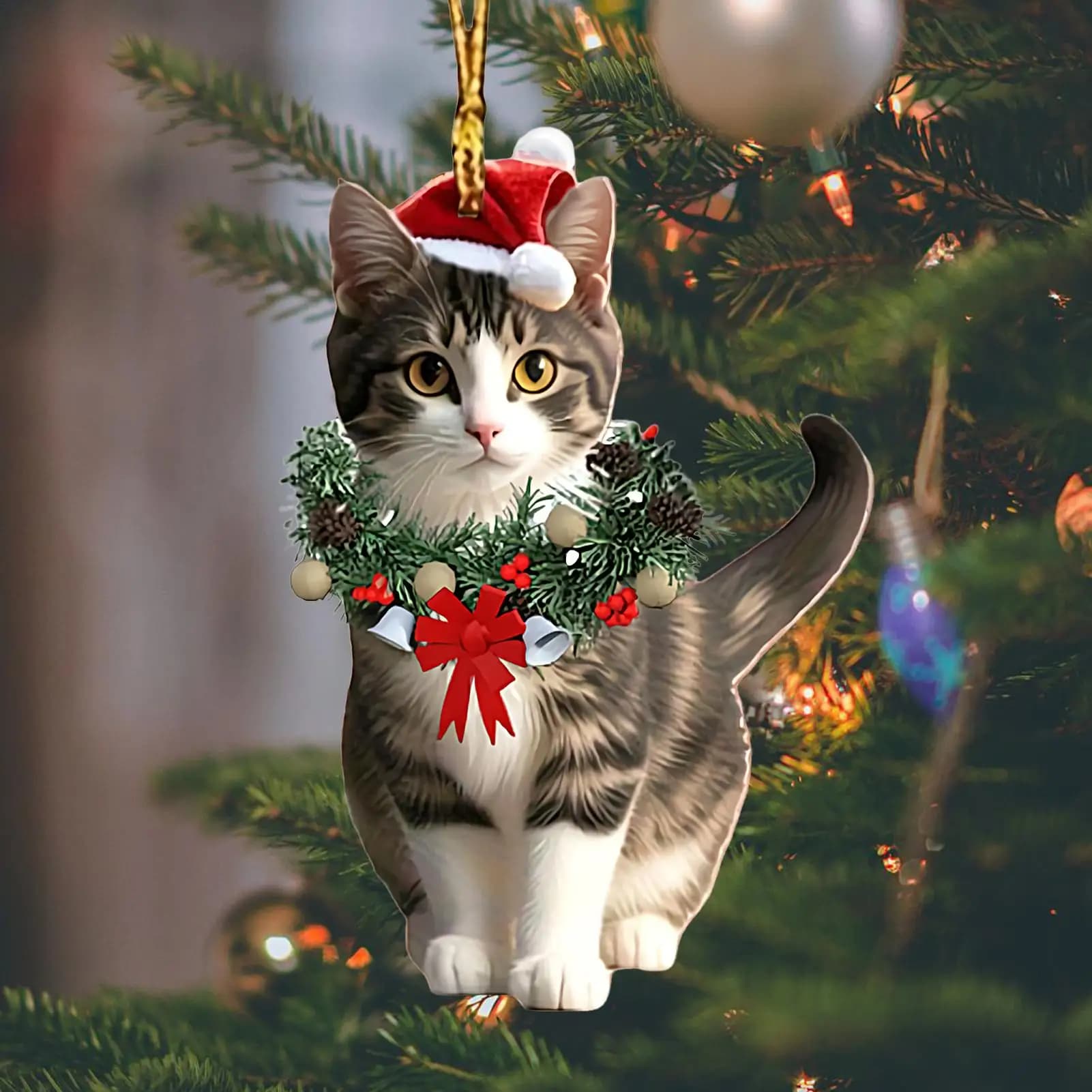 Charming Black Cat Christmas Ornament 2D Acrylic Hanging Decor For Tree Car Mirror Keychain Kid Xmas Gift Holiday Party Supplies