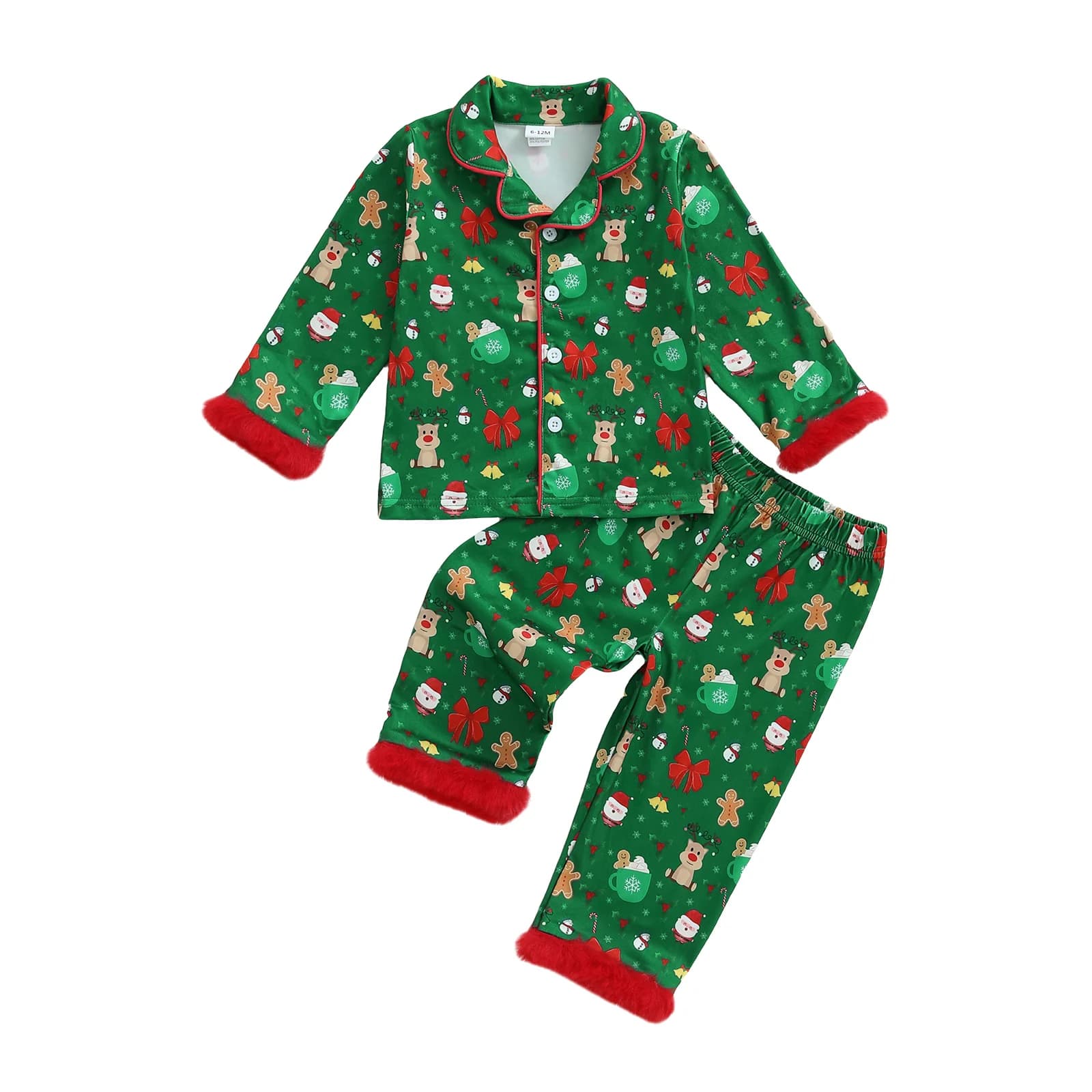 Set pigiama per le vacanze per neonati, corna di renna, maniche e pantaloni con bordi soffici, set di indumenti da notte in 2 pezzi per bambino