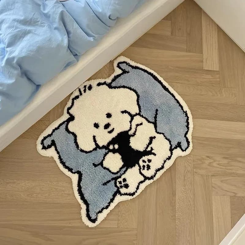 Kawaii Tufting Dog Bath Mat Soft Fluffy Cartoon Animal Bathroom Bedroom Carpet Pad Anti-slip Rug Home Kids Room Nursery Decor